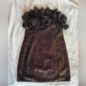 Allison + Kelly Ruffled Black and Gold Homecoming Dress